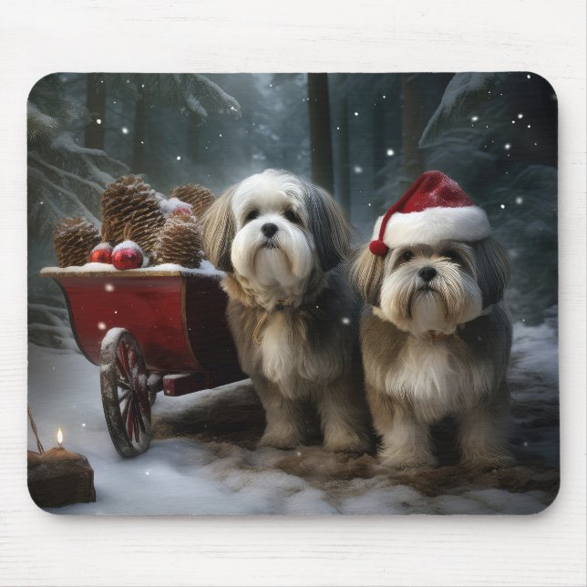 Mousepad Malti tzu Snowy Sleigh Decoração de Natal (Frente)