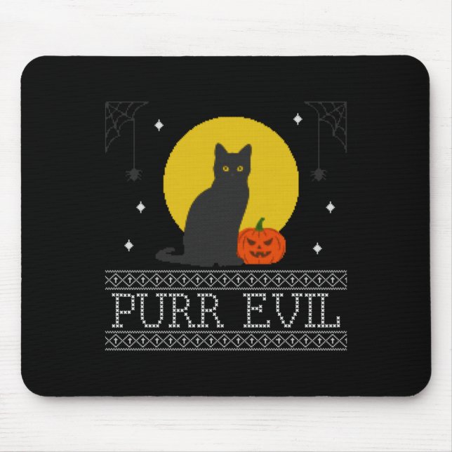 Mousepad Malvado Ronronar _ Gato Preto Engraçado Fofo de Ha (Frente)
