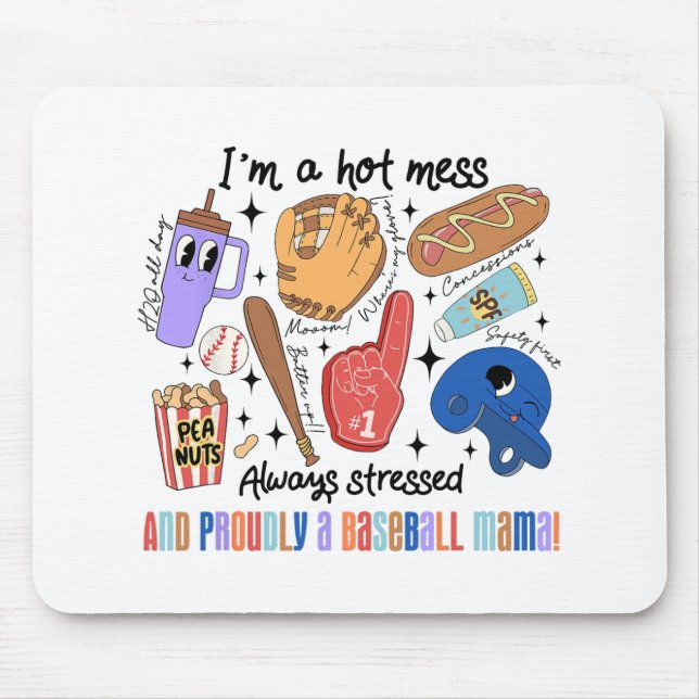 Mousepad Mama Game Day Vibes Dias de as mães Mulheres Baseb (Frente)