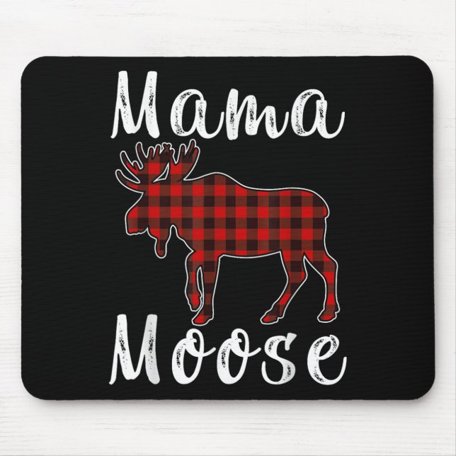 Mousepad Mama Moose Family Christmas Pajama Red&amp; Black  (Frente)