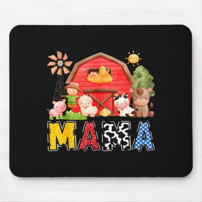 Mousepad Mama Red Farm Cow Birthday Boy Matching Family Par (Frente)
