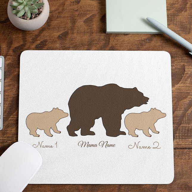 Mousepad Mama Urso Personalizada Com 2 Nomes de Filhos Pres (Criador carregado)