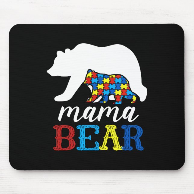 Mousepad Mama Urso Puzzle Conscientização sobre Autismo Pre (Frente)