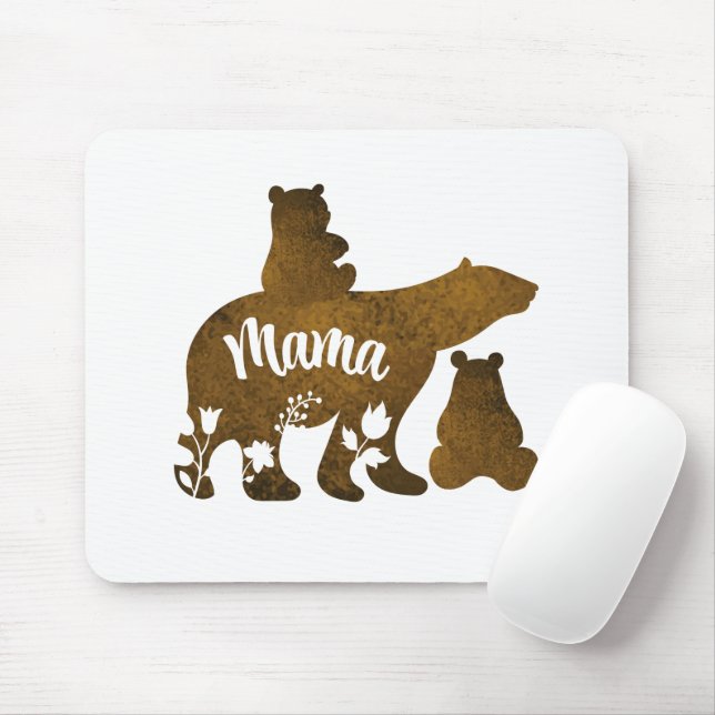 Mousepad Mamãe Ursa com 2 Cubs Mãe de Dois (Com mouse)