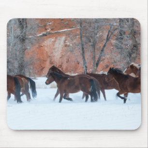 Mousepad Manada de Cavalos Correndo na Neve