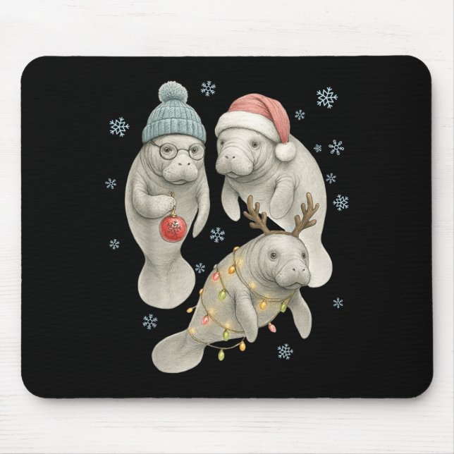 Mousepad Manatee Christmas Manatee Santa Reindeer Lights Wo (Frente)