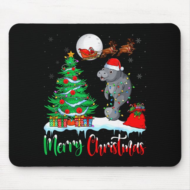 Mousepad Manatee Santa Hat Xmas Tree Merry Christmas Manate (Frente)