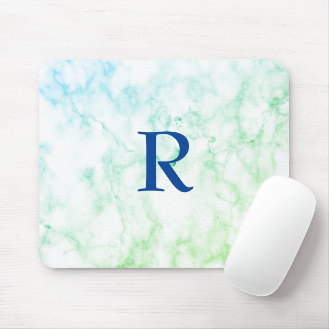 Mousepad Mâncer Abstrato azul branco monograma branco azul (Com mouse)