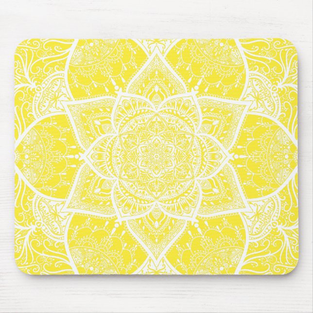 Mousepad Mandala Amarelo e Branco - Loergann em Lemon (Frente)
