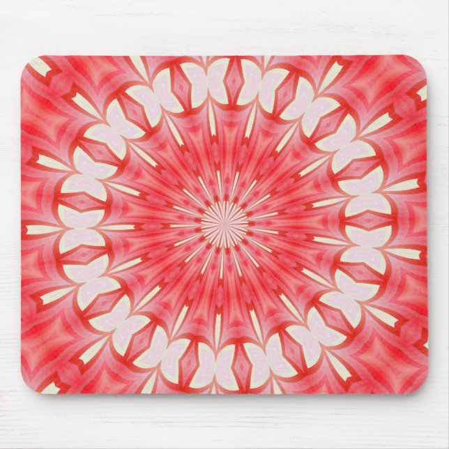 Mousepad Mandala com Motivo de Borboleta Vermelha e Branca  (Frente)