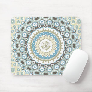 Mousepad Mandala Costeira em Tons de Areia, Azul e Madeira 