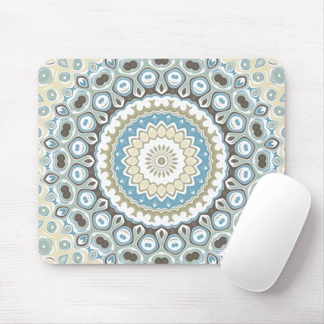 Mousepad Mandala Costeira em Tons de Areia, Azul e Madeira  (Com mouse)