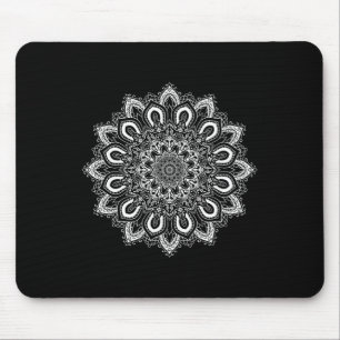 Mousepad Mandala de Yoga Flor de Lótus Ornamentada Branca