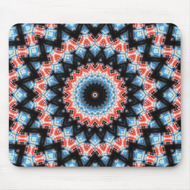 Mousepad Mandala Estrela preta, azul e vermelha (Frente)