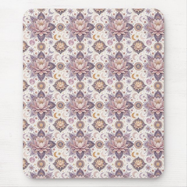 Mousepad Mandala Flor de Lótus Celestial Padrão de Design E (Frente)