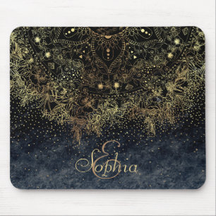 Mousepad Mandala floral Dourada na moda e confetti