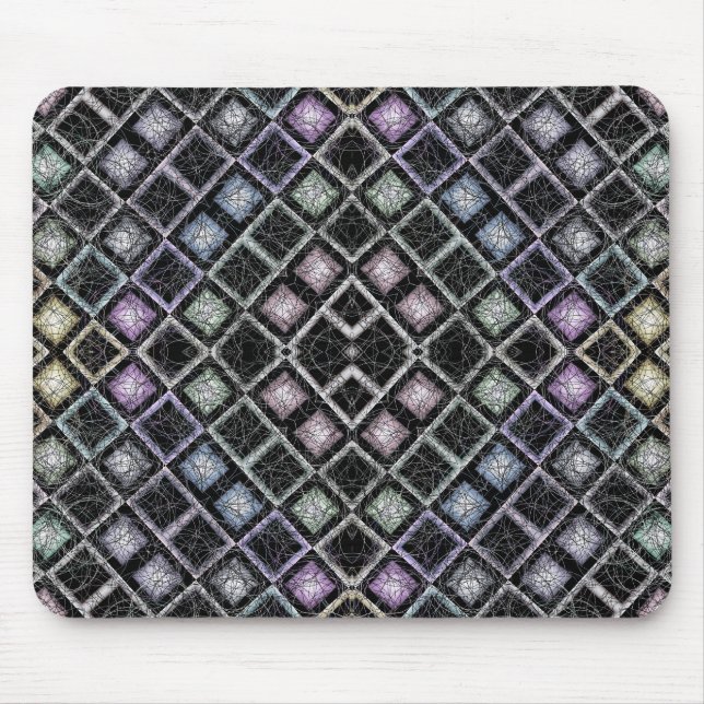 Mousepad Mandalá Mosaico Pastel com Treliça de Prata (Frente)