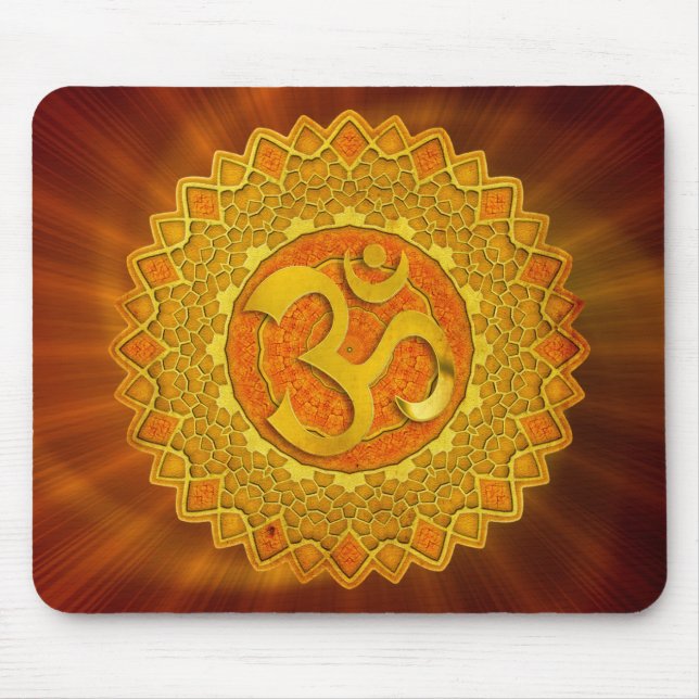 Mousepad MANDALA OM - laranja | Brilho vermelho (Frente)