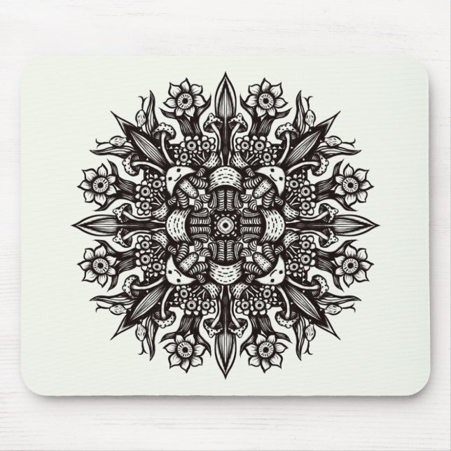 Mousepad Mandala psicodélica legal, preto e branco, trippy (Frente)