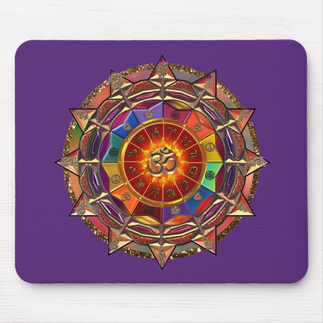 Mousepad Mandala simbólica Dourado de Sun (Frente)