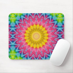 Mousepad Mandalá Tie-Dye Arco-íris com Simetria Vibrante