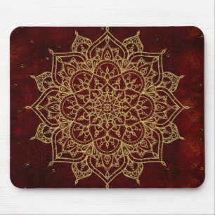 Mousepad Mandala Vermelho Vinho Fundo & Glamour Dourado Chi