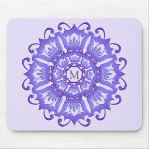 Mousepad Mandala violeta floral. Monograma
