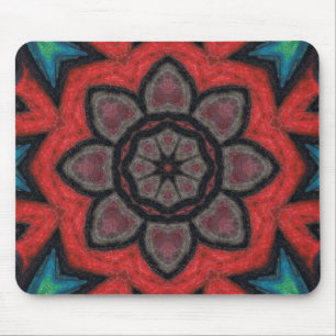 Mousepad Mandalala de Flor de Caleidoscópio Vermelho e Pret