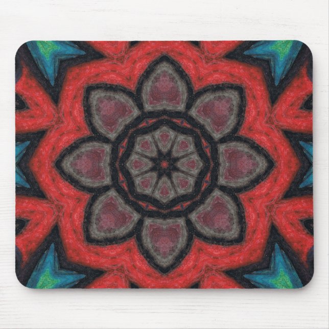 Mousepad Mandalala de Flor de Caleidoscópio Vermelho e Pret (Frente)
