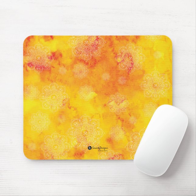 Mousepad Mandalas em Fundo Amarelo e Vermelho (Com mouse)