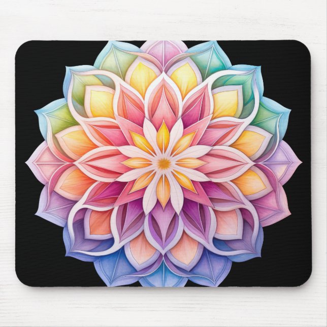 Mousepad Mandalas Florais Arco-Íris Brilhante (Frente)
