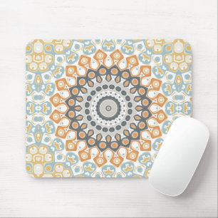 Mousepad Mandalas Geométricas em Laranja, Cinza e Azul