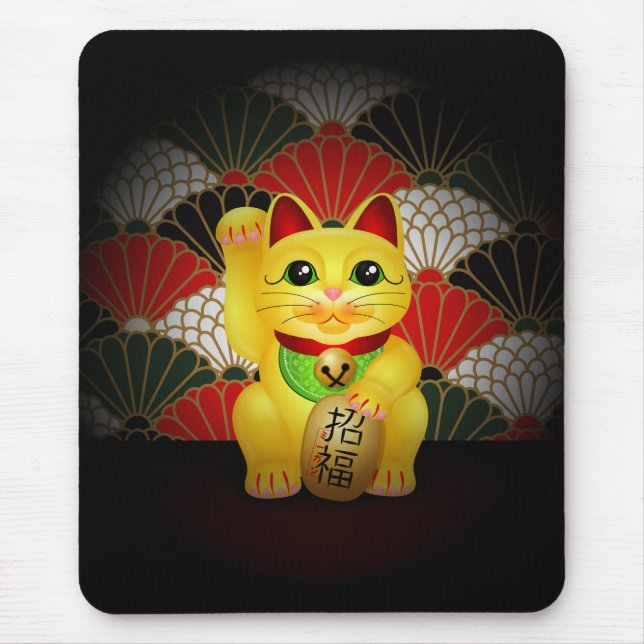 Mousepad Maneki cerâmico amarelo Neko (Frente)