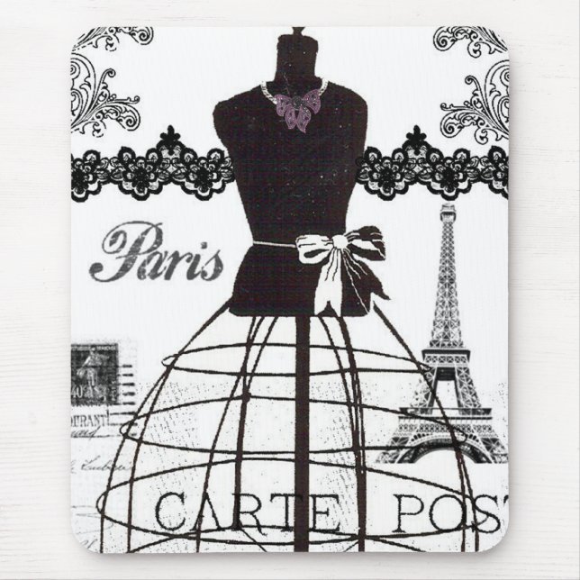 Mousepad Manequim branco preto da forma de Paris (Frente)