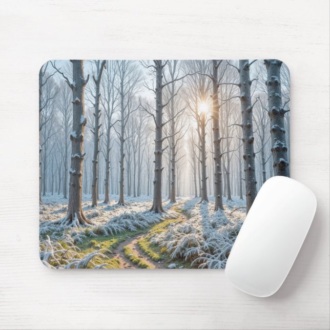 Mousepad Manhã à luz do sol na floresta gelada (Com mouse)