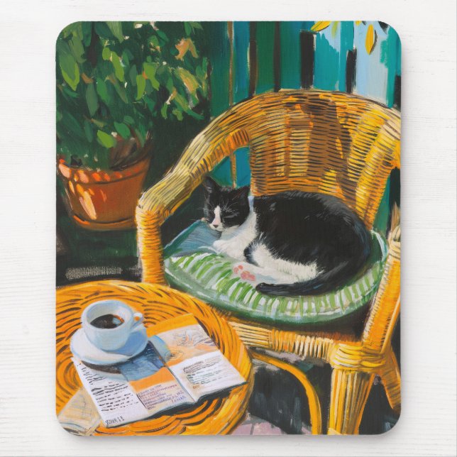 Mousepad Manhã de Domingo Preguiçosa | Pintura para gatos e (Frente)