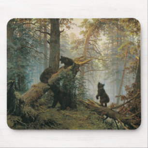 Mousepad Manhã em Floresta de Pinheiro (Ursos na Floresta)
