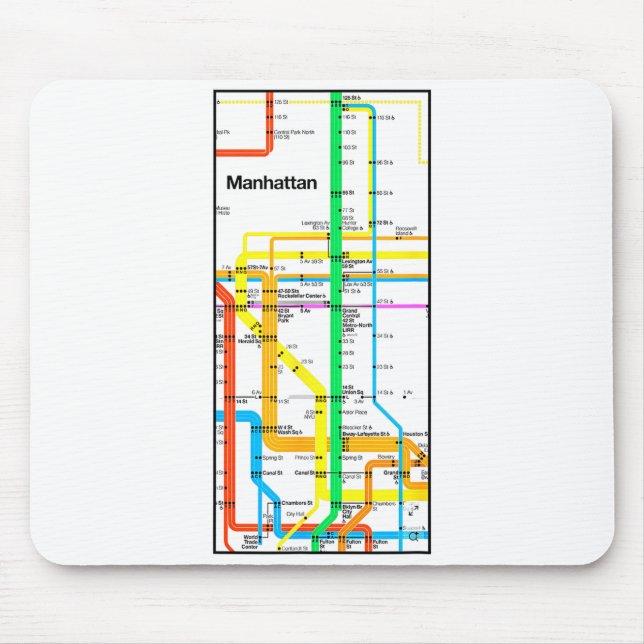 Mousepad Manhattan New York Nyc Subway Map Retro Rail Trans (Frente)