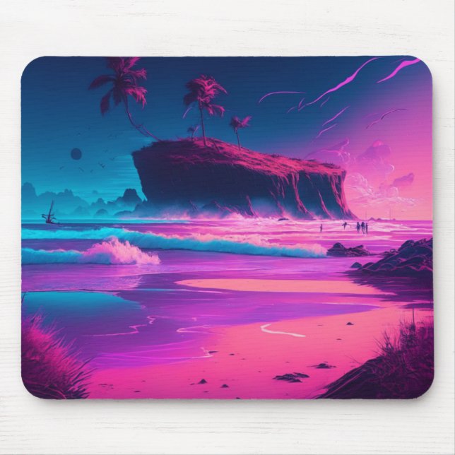 Mousepad Mantendo Contato | Ondas do Oceano Rosa (Frente)
