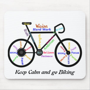 Mousepad Mantenha-se calmo e faça bicicleta, com palavras m