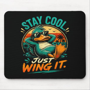 Mousepad Mantenha-se fresco, apenas improvise, pato retrô e