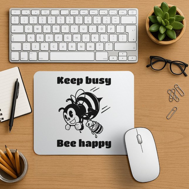 Mousepad Mantenha-se Ocupado Feliz Cartoon Motivacional Bee (Criador carregado)