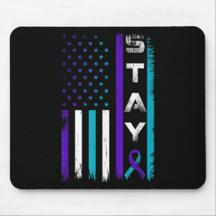Mousepad Mantenha-Se Teal Roxo Fita Usa Bandeira Prevenir S
