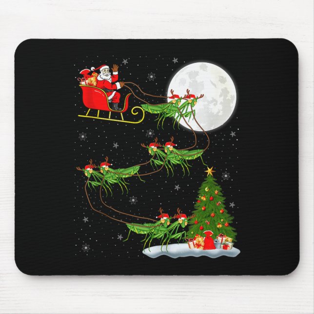 Mousepad Mantis Insect Santa Sleigh Flying Funny Magical Ch (Frente)