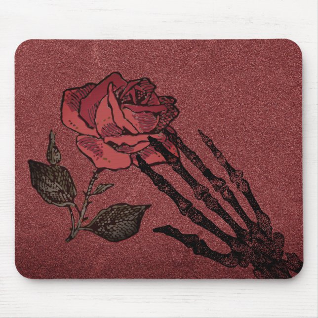 Mousepad Mão de Esqueleto Gótico e Rosa Borgonha (Frente)