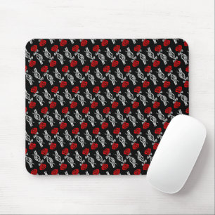 Mousepad Mão de Esqueleto Rosa Vermelha Feliz Dia dos Namor