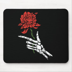 Mousepad Mão De Esqueleto Segurando Uma Rosa vermelha