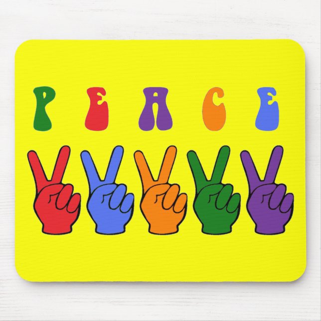 Mousepad Mão de Paz de Multicores Retroativa (Frente)