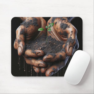 Mousepad Mãos grandes segurando uma saple de árvore