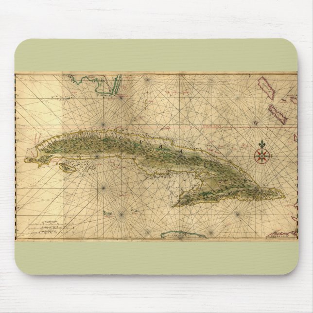 Mousepad Mapa 1639 histórico de Cuba por Joana Vinckeboons (Frente)